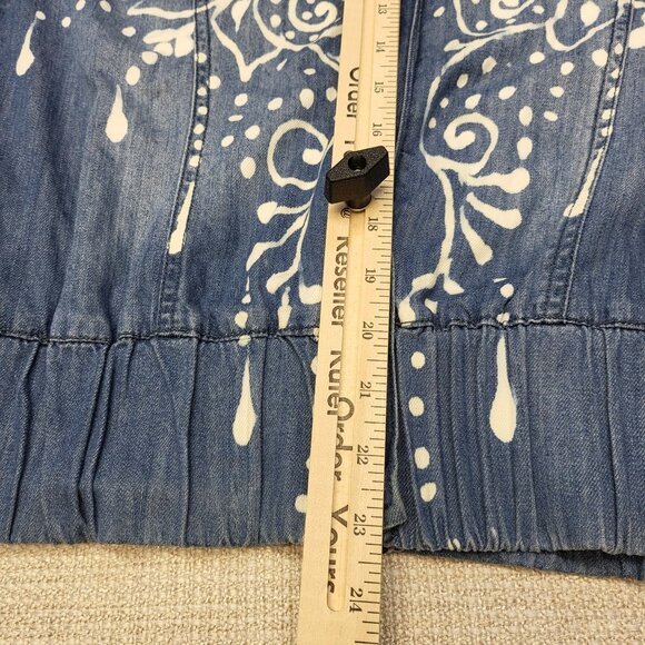 Kardashian Kollection Womens XL Denim Jacket With White Boho Print & Zipper Clos - Picture 16 of 16